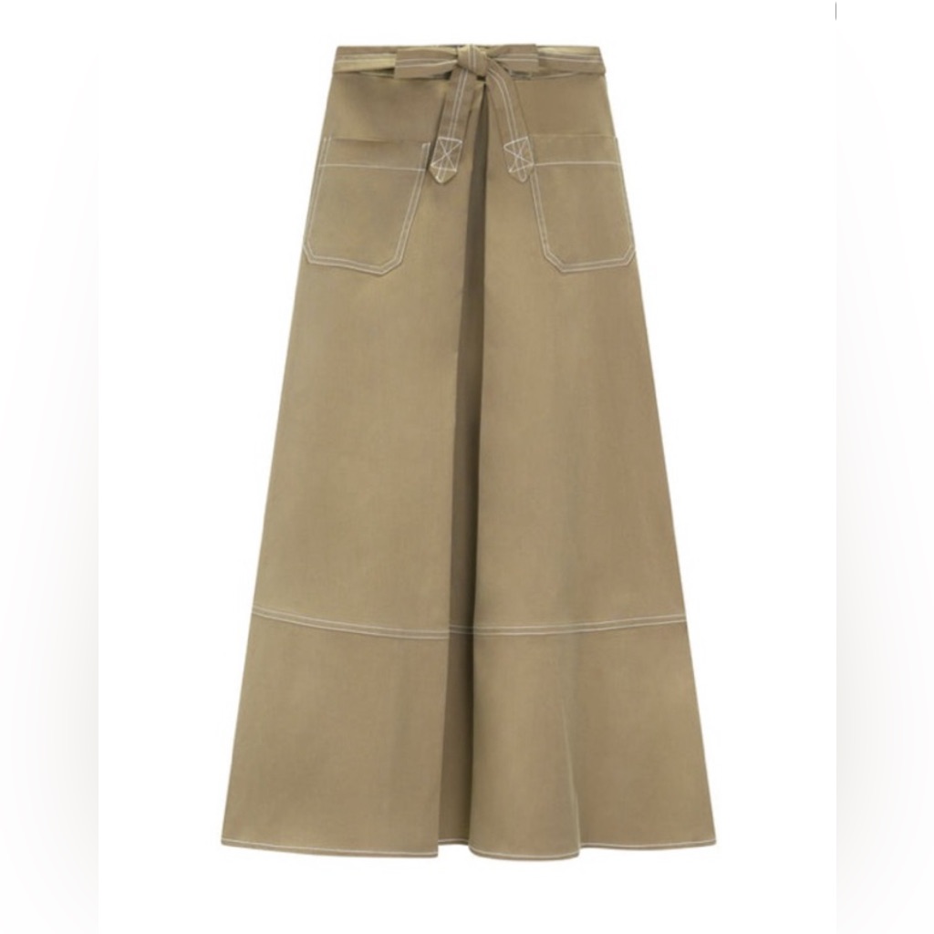 Abigail High-Waist A-Line Maxi Skirt In Khaki.